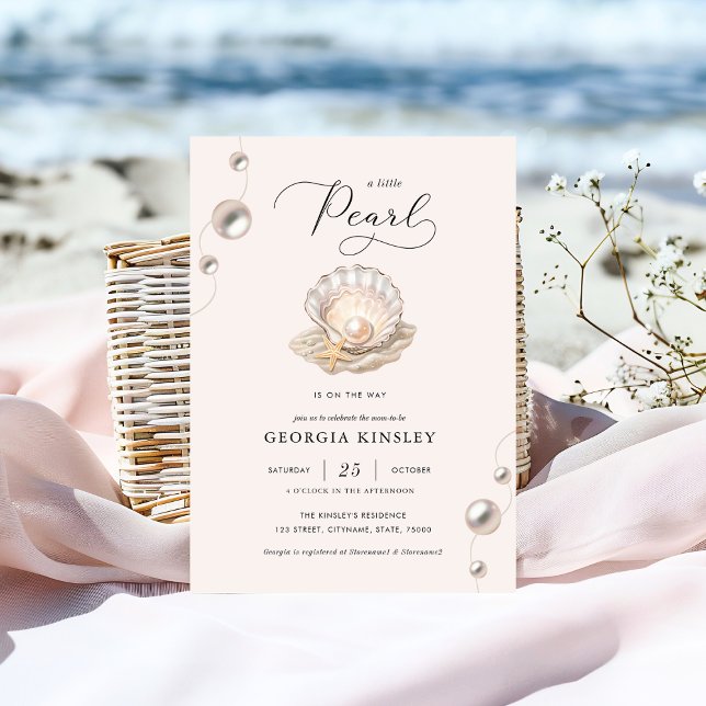 Invitación Pequeño Chica de Pearl Ocean Beach Seashell Baby S (Subido por el creador)
