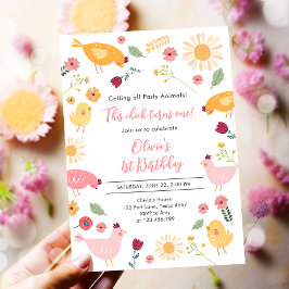 Invitación Pequeño Chica de pollo Granja Pascua Cumpleaños