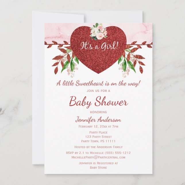 Invitación Pequeño Chica de San Valentín Baby Shower (Anverso)