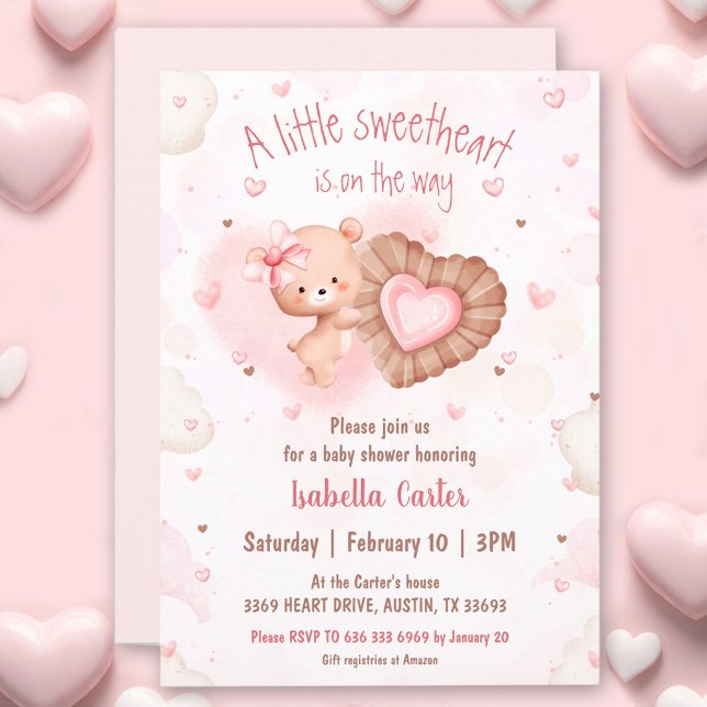 Invitación Pequeño Chica de San Valentín Rosa (Little Sweetheart Pink Valentines Girl Baby Shower Invitation)
