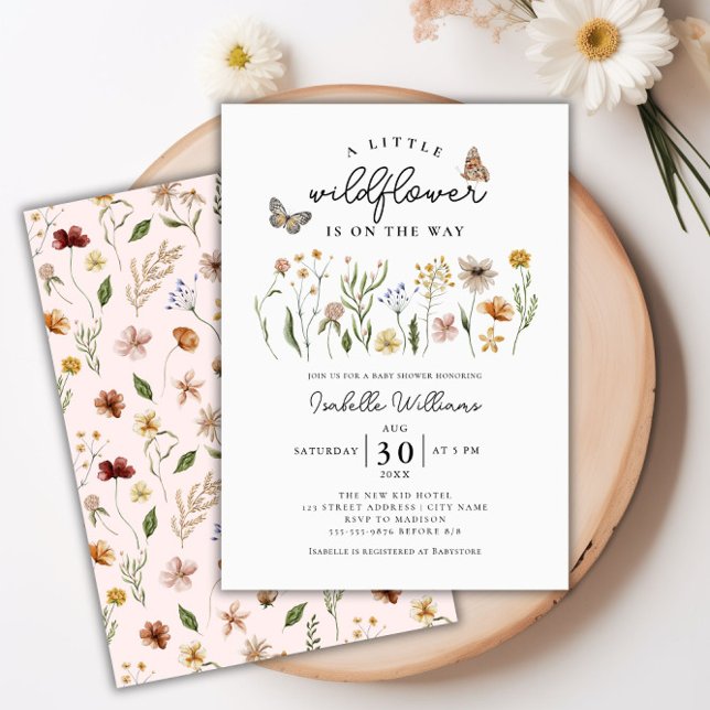 Invitación Pequeño Chica Floral de Boho Floral Baby Shower (Little Wildflower Boho Floral Girl Baby Shower Invitation)