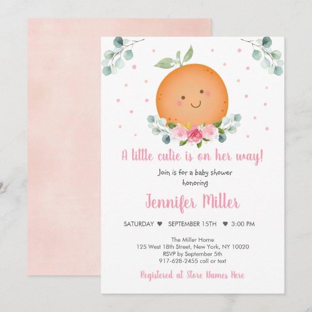 Invitación Pequeño Chica floral rosa cutie Baby Shower (Anverso / Reverso)