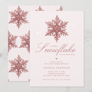 Invitación Pequeño Chica Purpurina rosado de copo de nieve Ba