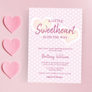 Invitación Pequeño Chica rosado corazón de Baby Shower