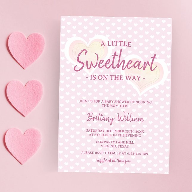Invitación Pequeño Chica rosado corazón de Baby Shower (Subido por el creador)