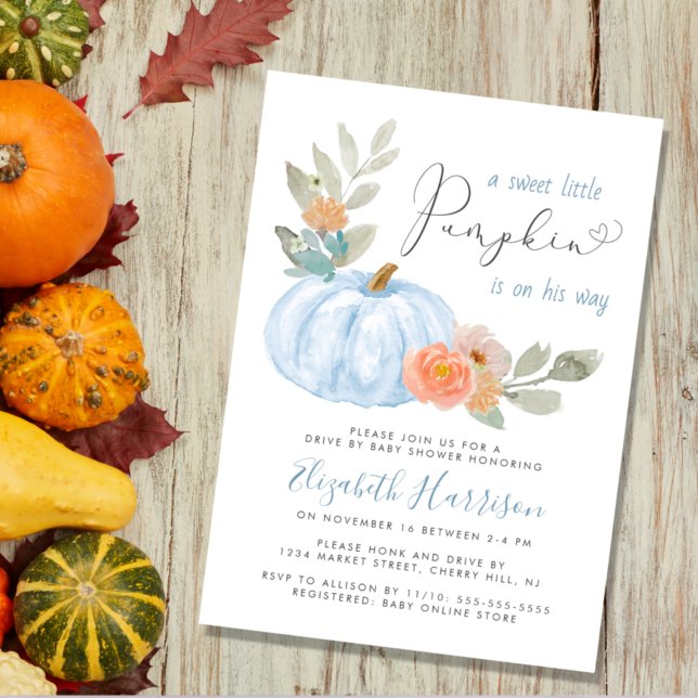 Invitación Pequeño Chico Acuarela De Calabaza Conducido Por B (Subido por el creador)