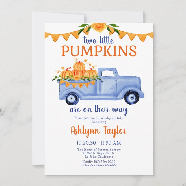 Invitación Pequeño Chico De Calabaza Gemela Bebé En Uno (Anverso)