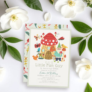 Invitación Pequeño Chico Hongo Gnomo Cumpleaños 1er Cumpleaño