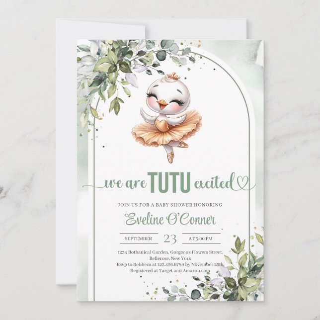Invitación Pequeño cisne con traje de tutu dorado (Anverso)
