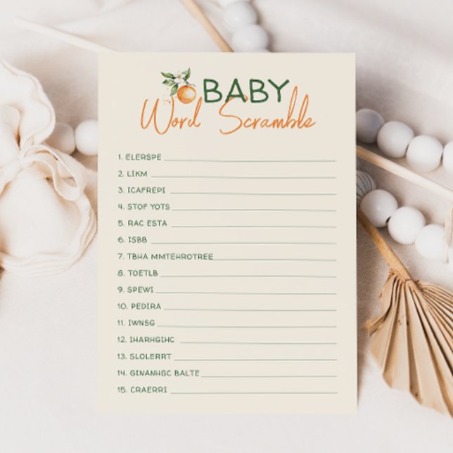 Invitación Pequeño Citrus Cutie Baby Word Scramble Game Card (Subido por el creador)