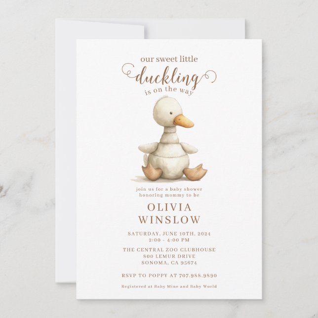 Invitación Pequeño color de agua de duckino Baby Shower (Anverso)