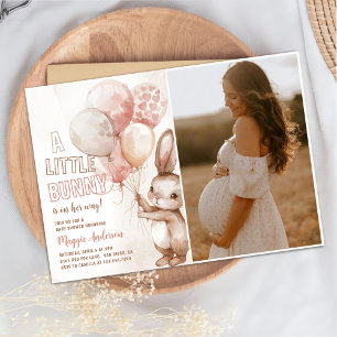 Invitación Pequeño conejito Balón Bebé Chica Ducha Foto