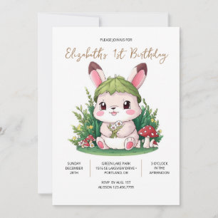 Invitación Pequeño conejito caprichoso 1er cumpleaños digital