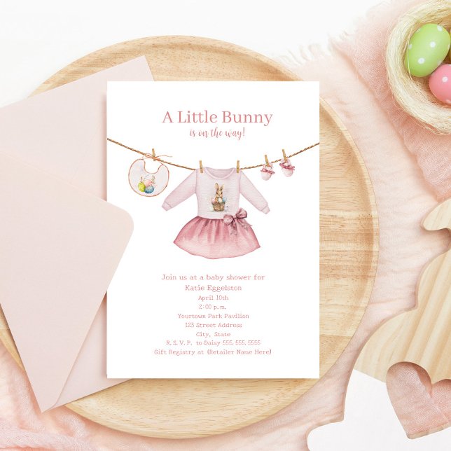 Invitación Pequeño conejito Chica rosado de Pascua Baby Showe (Subido por el creador)