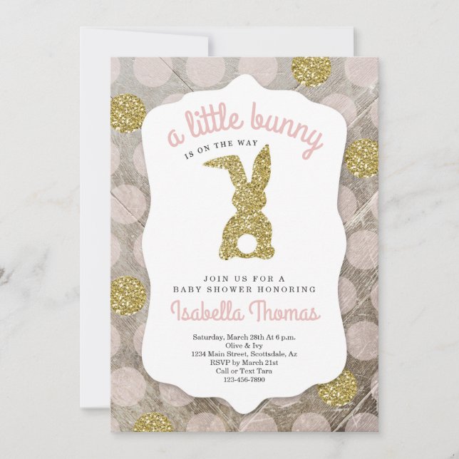 Invitación Pequeño Conejito de Pascua Baby Shower para Chica (Anverso)