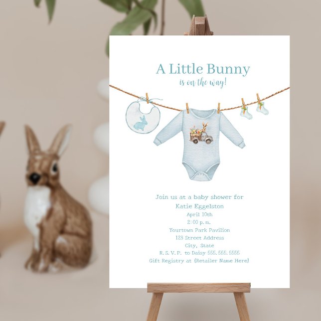 Invitación Pequeño conejito de Pascua Ropa Azul Baby Shower (Subido por el creador)