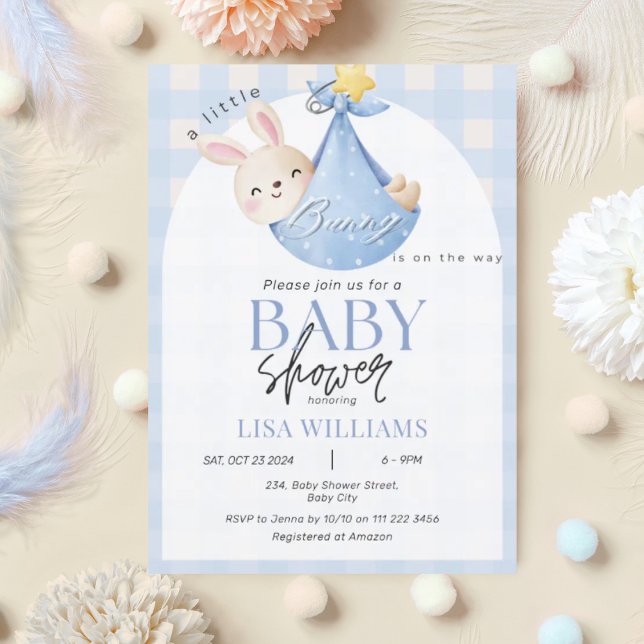 Invitación Pequeño conejito está en camino de la Baby Shower  (A Little Bunny Is On The Way Easter Blue Boy Baby Shower Invitation)
