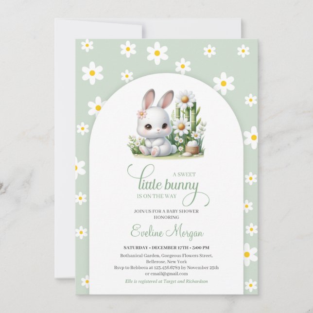 Invitación Pequeño conejito lindo con resorte de margarita ne (Anverso)