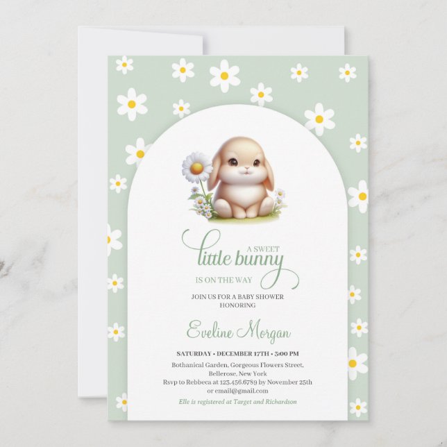 Invitación Pequeño conejito lindo con resorte de margarita ne (Anverso)