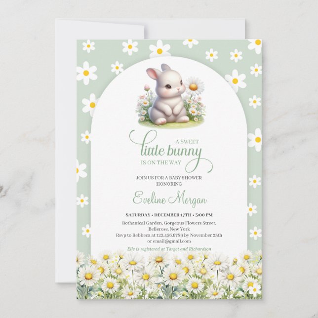 Invitación Pequeño conejito lindo con resorte de margarita ne (Anverso)