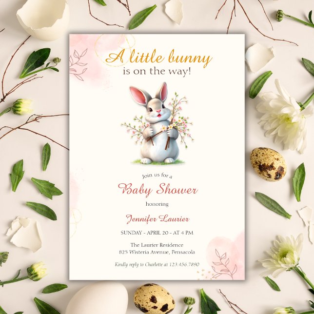 Invitación Pequeño conejito lindo floral Baby Shower de Pascu (Little Bunny Cute Floral Easter Baby Shower Invitation)