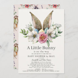 Invitación Pequeño conejito oreja floral rosado Baby Shower p