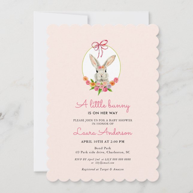 Invitación Pequeño conejito rosado Chica Baby Shower (Anverso)
