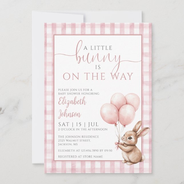 Invitación Pequeño conejito rosado Chica Baby Shower todo en  (Anverso)