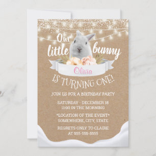 Invitación Pequeño conejito rústico kraft primer cumpleaños