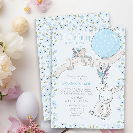 Invitación Pequeño conejo con globo lindo Baby Shower
