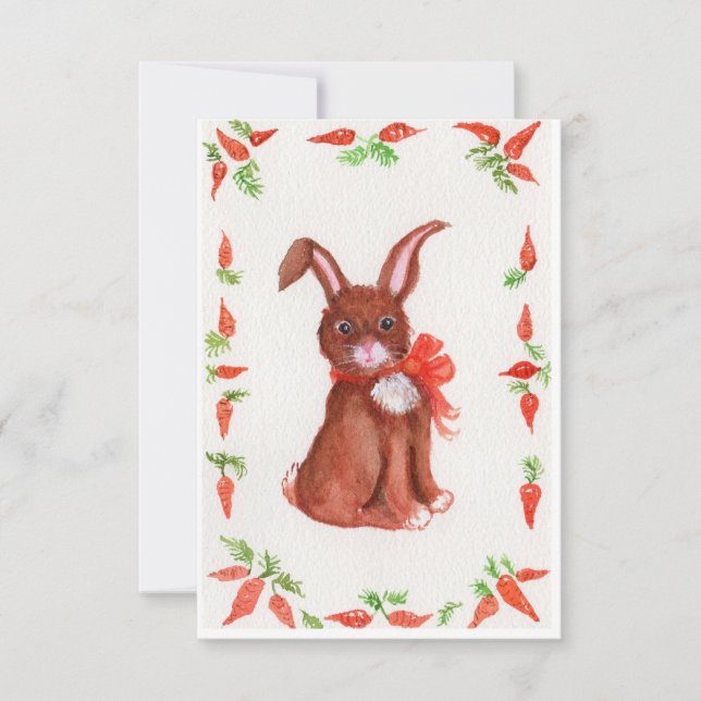Invitación Pequeño conejo conejo conejo marrón con zanahorias (Anverso)