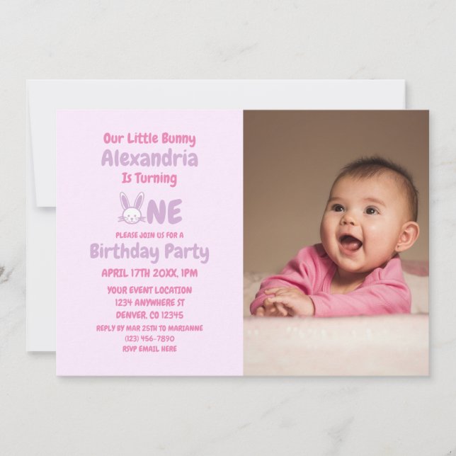 Invitación Pequeño conejo el primer cumpleaños (Anverso)