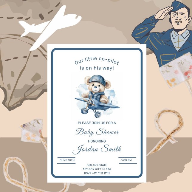 Invitación Pequeño copiloto minimalista Baby Shower (Subido por el creador)