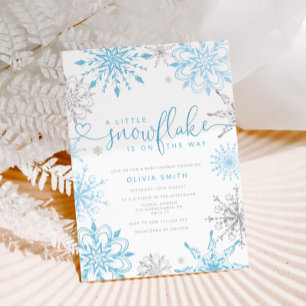 Invitación Pequeño copo de nieve de plata azul Ducha de bebé
