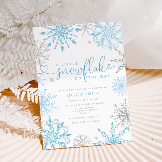 Invitación Pequeño copo de nieve de plata azul Ducha de bebé (Subido por el creador)