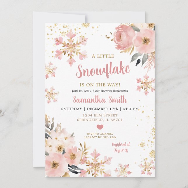 Invitación Pequeño copo De Nieve Rosa En La Forma En Que Los  (Anverso)