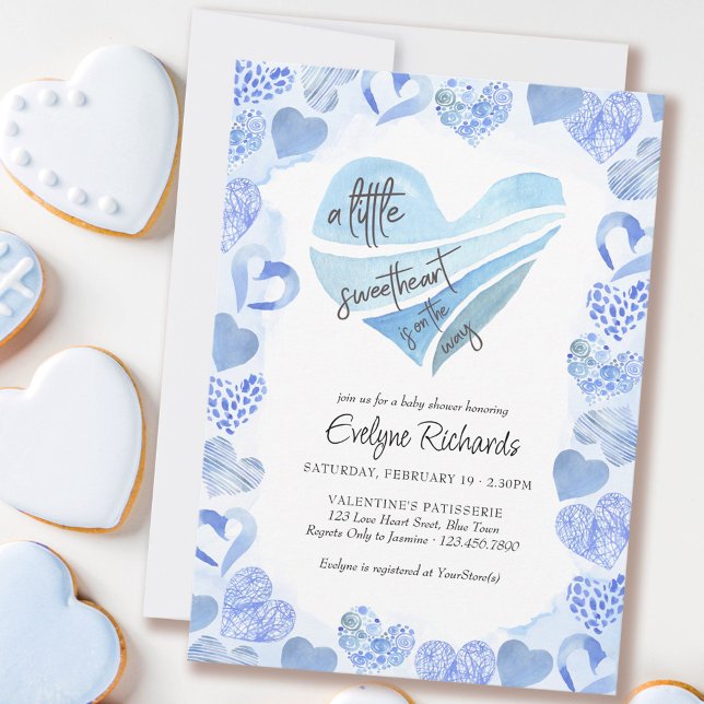 Invitación Pequeño corazón azul amor corazón niño Baby Shower (Subido por el creador)
