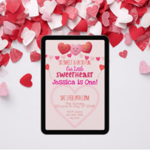 Invitación Pequeño Corazón Cumple Uno, Cumpleaños de Hearts