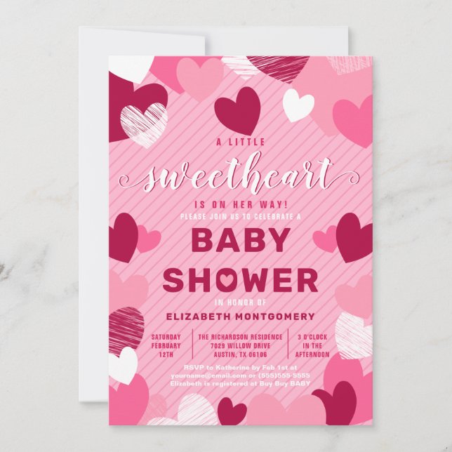 Invitación Pequeño corazón dulce rosa San Valentín Baby Showe (Anverso)