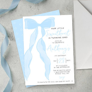 Invitación Pequeño Corazón Elegante Arco Azul Fiesta de Cumpl