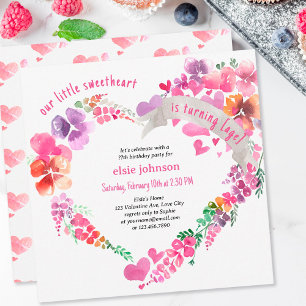 Invitación Pequeño corazón floral amor amor amor Girly cumple