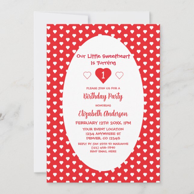 Invitación Pequeño corazón primer cumpleaños (Anverso)