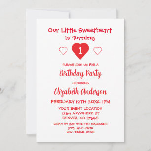 Invitación Pequeño corazón primer cumpleaños