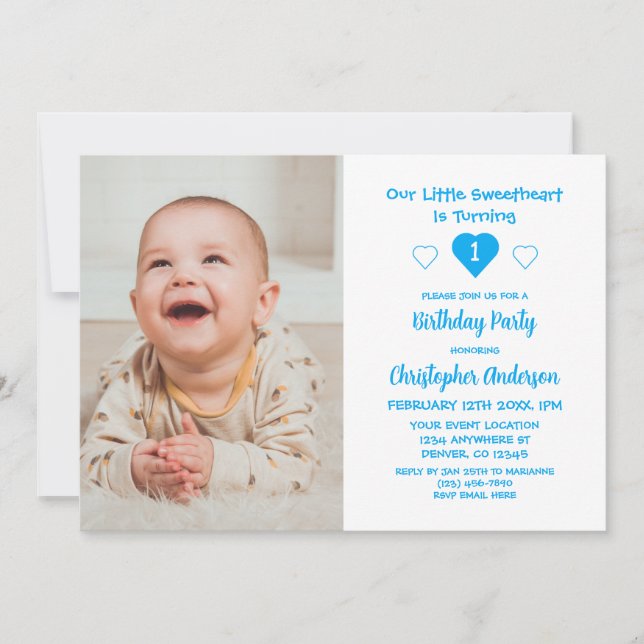 Invitación Pequeño corazón primer cumpleaños (Anverso)