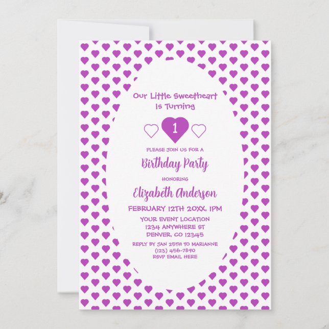 Invitación Pequeño corazón primer cumpleaños (Anverso)