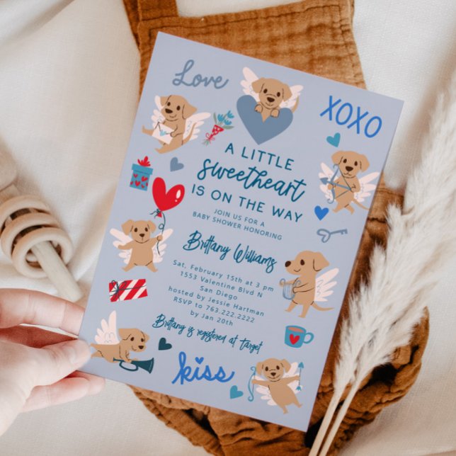 Invitación Pequeño corazón San Valentín de Baby Shower azul (Subido por el creador)