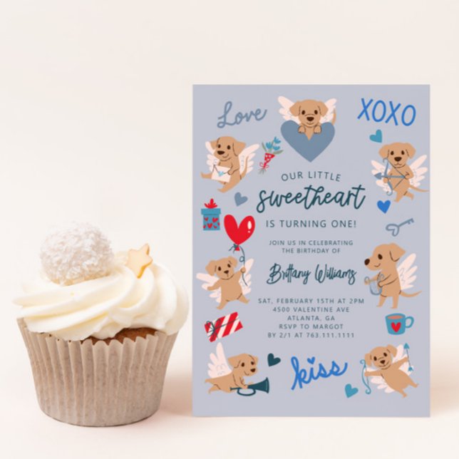 Invitación Pequeño corazón San Valentín de cumpleaños azul (Subido por el creador)