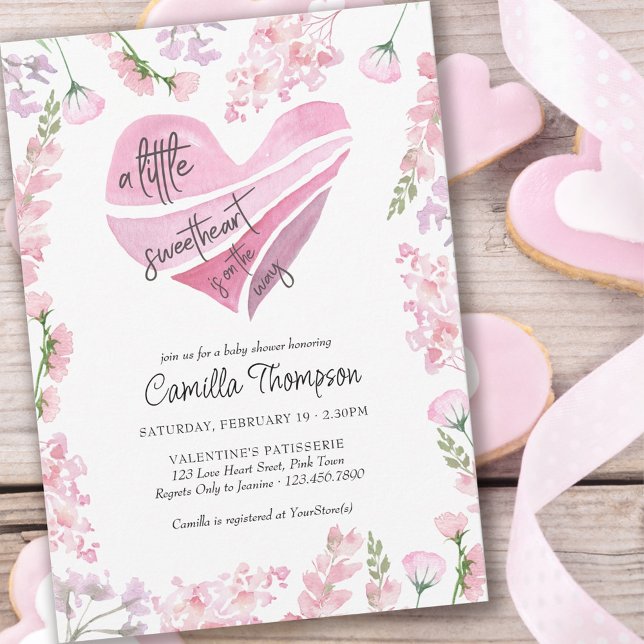 Invitación Pequeño corazón y flores Baby Shower (Subido por el creador)