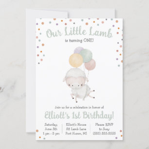 Invitación Pequeño cordero lindo con fiesta de cumpleaños de 