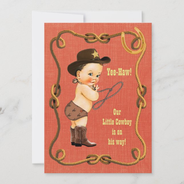 Invitación Pequeño Cowboy Baby Shower Brunette (Anverso)